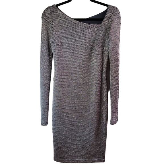 Silver Metallic Long Sleeve Dress With Open Back Size S - Picture 1 of 5